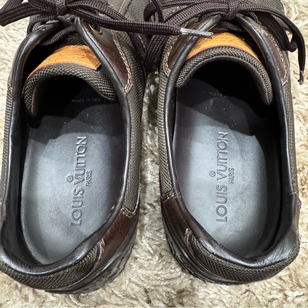 Louis Vuitton Brown Monogram Embossed Leather Lace Up Sneakers - Picture 6 of 8